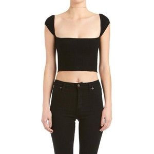 NWOT ARE YOU AM I ANKE CAP SLEEVE TOP BLACK XS